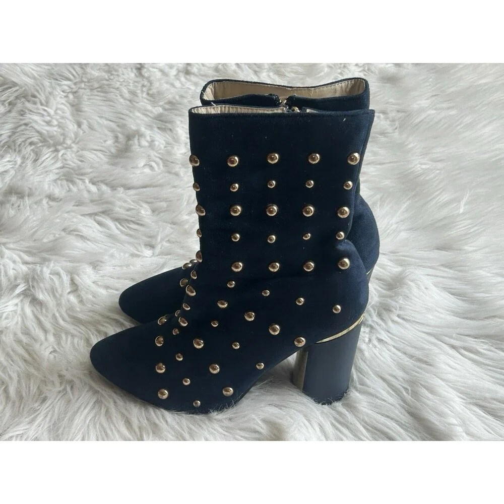 Cape Robbin Women's Size 8.5 Navy Blue Gold Studded Heel Boots Booties